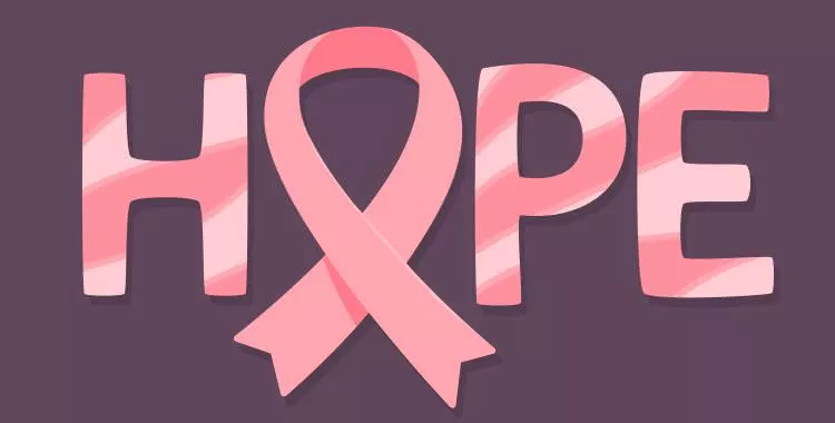 Pink ribbon alongside the word HOPE, symbolizing support for Cancer and Massage therapy.