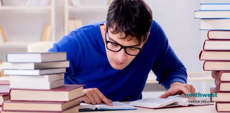 A student reading for Pearson Vue Test