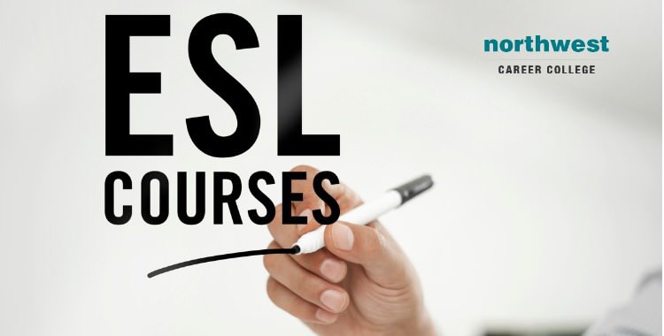 A hand visible with marker, written text: Learning ESL courses