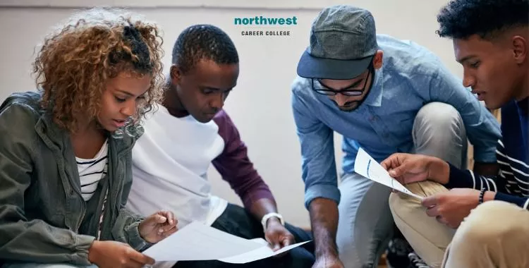 group of young students learning in the campus together