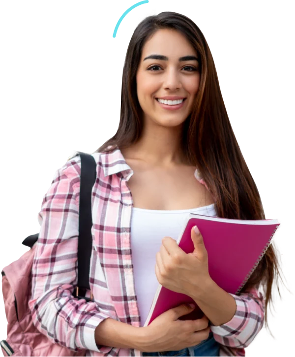 Smiling student holding a notebook, representing a Vocational School in Las Vegas, NV.