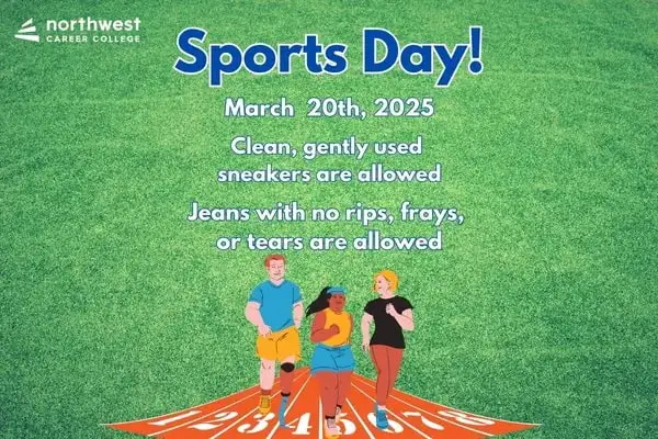 Announcement for Sports Day on March 20, 2025, with guidelines for sneakers and jeans.