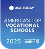 USA Today Americas Top Vocational Schools 2025 Badge featuring a blue background and white text.