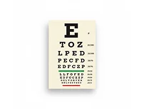 An eye chart featuring letters in decreasing size, used for vision testing.
