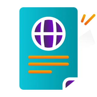 Graphic of a document featuring a globe icon and horizontal lines, symbolizing global connectivity or information.