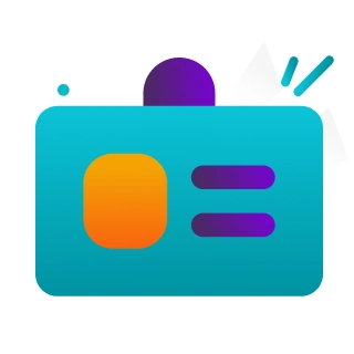 Graphic of a stylized ID card with vibrant colors and abstract shapes.