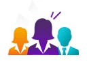 A group of three professional silhouettes in orange, purple, and blue, representing career opportunities and employment demand.